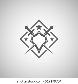 Abstract illustration - shield and sword icon with shadow