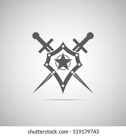 Abstract illustration - shield and sword icon with shadow