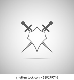 Abstract illustration - shield and sword icon with shadow
