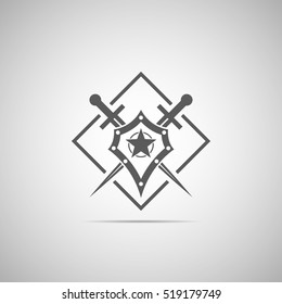 Abstract illustration - shield and sword icon with shadow