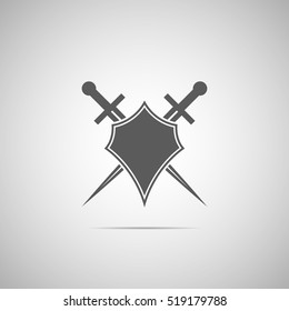 Abstract illustration - shield and sword icon with shadow