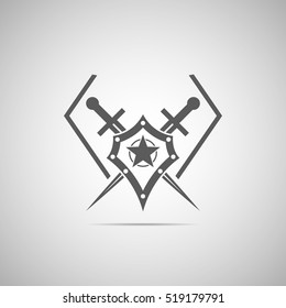 Abstract illustration - shield and sword icon with shadow