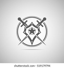 Abstract illustration - shield and sword icon with shadow