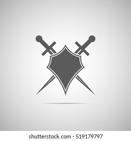 Abstract illustration - shield and sword icon with shadow