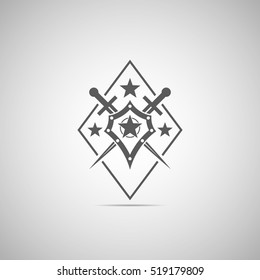 Abstract illustration - shield and sword icon with shadow