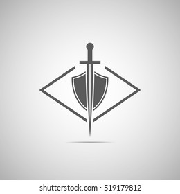 Abstract illustration - shield and sword icon with shadow