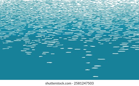 Abstract illustration of shimmering water reflecting light with varying intensity and creating a mesmerizing pattern on a tranquil blue surface