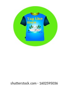 Abstract to illustration a shirt designed with image of a pair white swans isolated green background. 