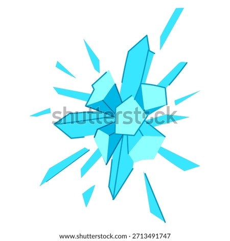 Abstract illustration showing a dynamic explosion of blue ice shards and geometric crystal shapes bursting outwards, creating a powerful freezing effect with frozen elements