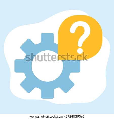 An abstract illustration showing gears and a question mark, representing settings, configuration, troubleshooting, and user support within a digital system or interface.