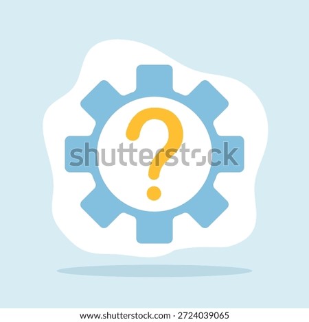 An abstract illustration showing gears and a question mark, representing settings, configuration, troubleshooting, and user support within a digital system or interface.