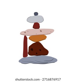Ilustración Abstractas que muestra múltiples piedras lisas creando una pila equilibrada, representando conceptos de estabilidad, equilibrio y búsqueda de paz interior