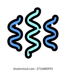 Ilustração abstrata mostrando várias linhas estilizadas de ondas azuis e ciano, representando organismos microscópicos como bactérias ou vírus, sobre um fundo branco limpo