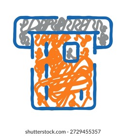 Abstract illustration showing a scribbled bed with messy sheets and pillows, depicting sleep, relaxation, and an untidy bedroom environment in a simple drawing style