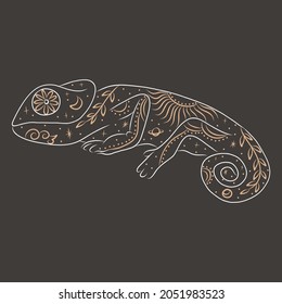 abstract illustration of a silhouette of the animal of the wild world. sacred geometry and celestial space bodies. bogemical of the sun and moon