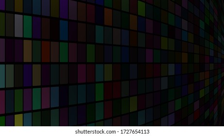 Abstract illustration of small multicolored squares or pixels on black background
