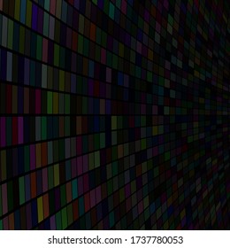 Abstract illustration of small multicolored squares or pixels on black background