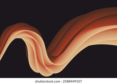 Abstract illustration with smooth waves in brown and cream gradients on a black background. Elegant and modern design suitable for creative backgrounds.