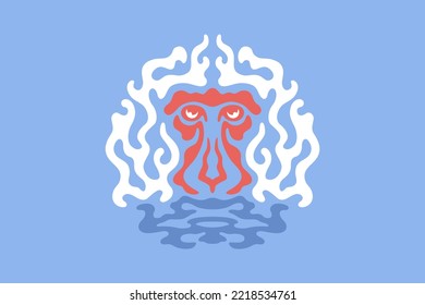 Abstract Illustration of Snow Monkey  Soaking in Hot Springs