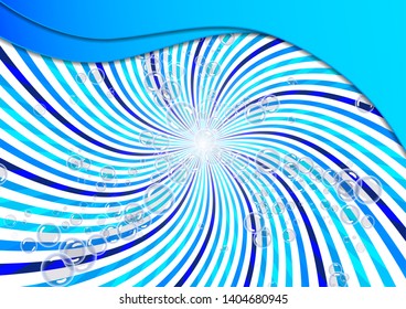 Abstract illustration of soap bubbles on a background with rays. Elements of purity and freshness for your design. Vector illustration