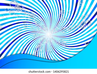 Abstract illustration of soap bubbles on a background with rays. Elements of purity and freshness for your design. Vector illustration