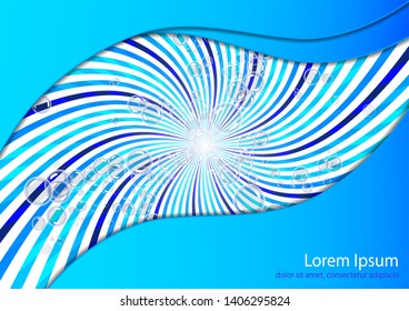 Abstract illustration of soap bubbles on a background with rays. Elements of purity and freshness for your design. Vector illustration