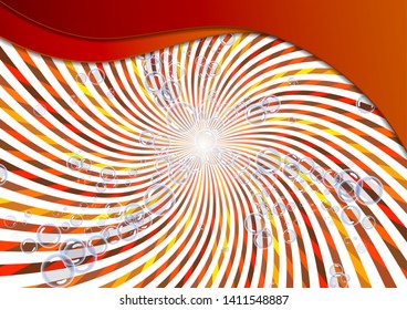 Abstract illustration of soap bubbles on a background with rays. Elements of purity and freshness for your design. Vector illustration