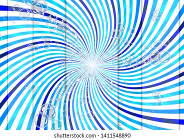 Abstract illustration of soap bubbles on a background with rays. Elements of purity and freshness for your design. Vector illustration