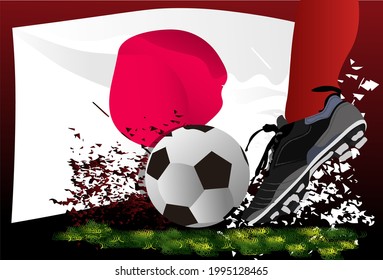 abstract illustration of soccer ball background with country flag of japan