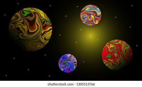 Abstract illustration with space planet marble technique for wallpaper design. Trendy space planet marble technique, great design for any purposes. Vector template. Space background.