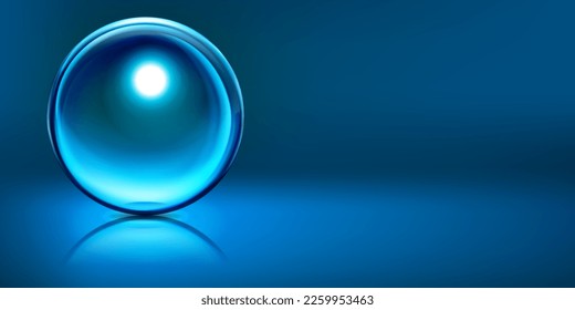 Abstract illustration with sphere with glare and reflection on blue background