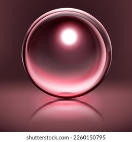 Abstract illustration with sphere with glare and reflection on dark pink background