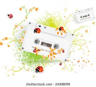 Abstract illustration for spring design with tape and flowers.