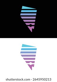 Abstract illustration of the state of Nevada created with horizontal stripes and a gradient of bright colors, isolated on black background.