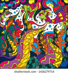 Abstract illustration in the style of doodling with elements of nature and plants.