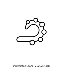 Abstract illustration of a stylized hook shape with circular elements