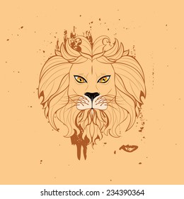 Abstract illustration of a stylized lion head with mane.