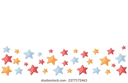 Abstract illustration of summer time concept. Vertical rectangular Composition Design with colorful starfish isolated on white. For postcards, nautical party invitations, poster, card, flyer. 