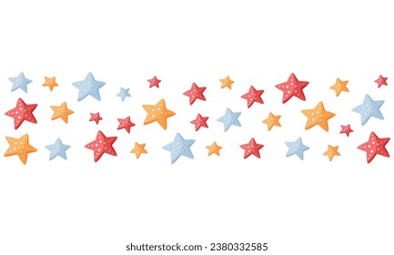 Abstract illustration of summer time concept. Vertical rectangular Composition Design with colorful starfish isolated on white. For postcards, nautical party invitations, poster, card, flyer. 