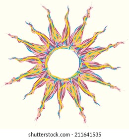 Abstract illustration of sun consist of colored interlaced lines