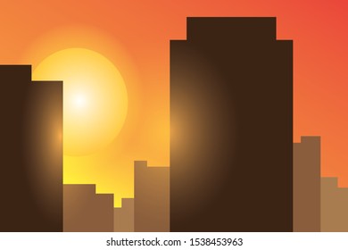 abstract illustration sunset in the sity