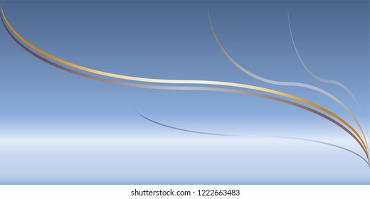 Abstract illustration swirl on gradient background. Design curve line yellow and gold on blue. Design print for background, brochure, backdrop, banner, card. Set 1