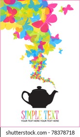 Abstract illustration of teapot with butterflies. Place for your text.