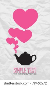 Abstract illustration of teapot with hearts on a paper-background. Place for your text.