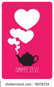 Abstract illustration of teapot with hearts. Place for your text.