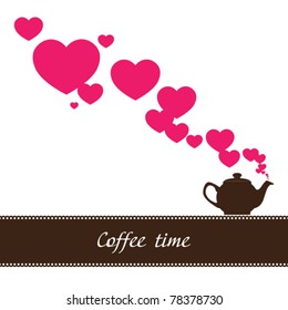 Abstract illustration of teapot with hearts. Place for your text.