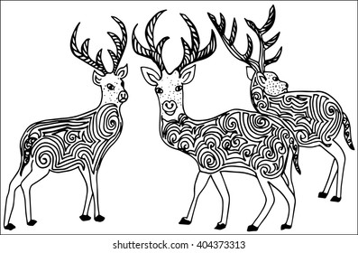 abstract illustration of three deer pattern, vector.hand drawing