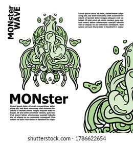 Ilustración abstracta con título de onda monstruo. Esta ilustración puede utilizarse como pegatina para patinar o camiseta o cualquier producto que desee