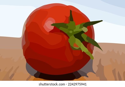 Abstrakte Abbildung einer Tomate auf einem Tisch.