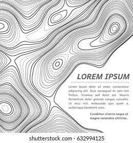 Abstract illustration of a topographic map outlines with blank space for text. Random pattern made with bold and dotted lines.